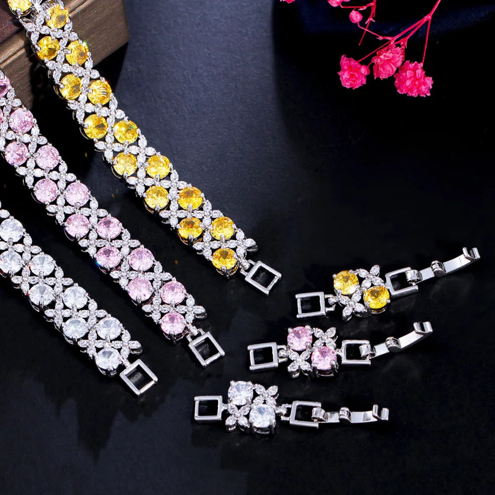 Luxury Shiny Yellow Cubic Zirconia Leaf Flower Shape Bracelet Fashion Jewelry