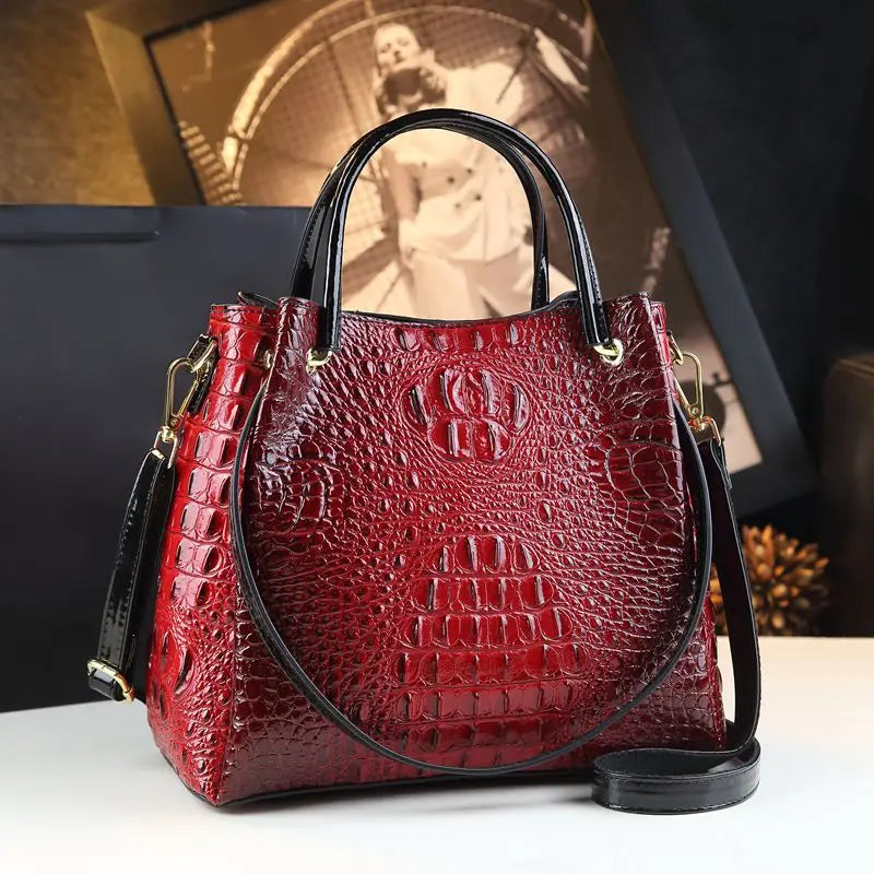 Genuine Leather Women Handbags Tote Bag Fashion Crocodile Print Bucket Bag