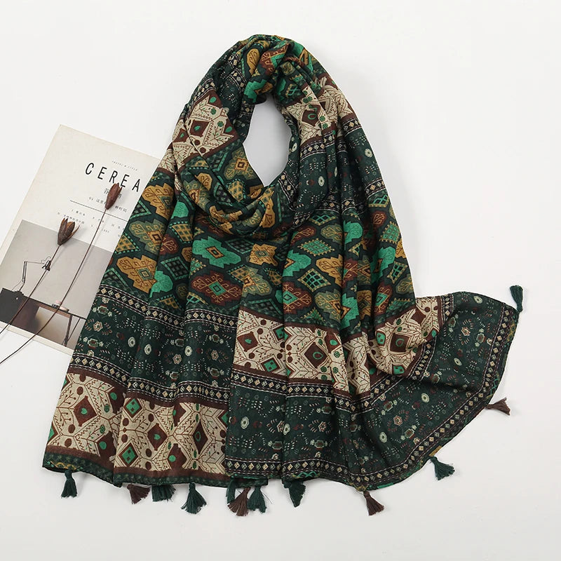 Artistic Printing Geometry Tassel Scarf Luxury Fashion