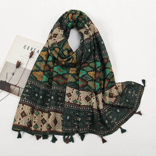 Artistic Printing Geometry Tassel Scarf Luxury Fashion