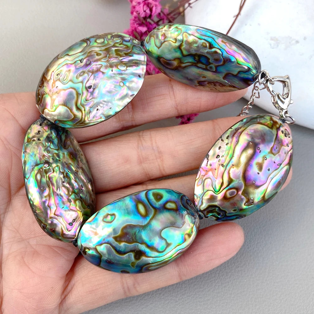25x38mm Rainbow Color Abalone Shell Beaded Bracelet