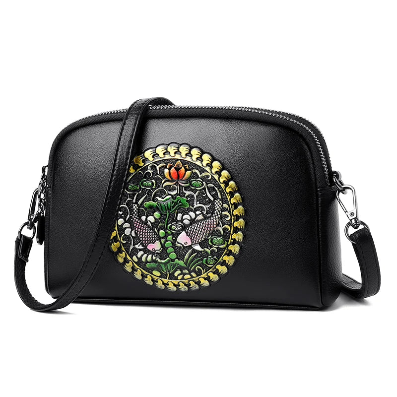 Designer Wrist Bag Women Relief Shoulder Bag Retro Small Fashionable Mommy Phone Pocket High-quality Leather Crossbody Purse