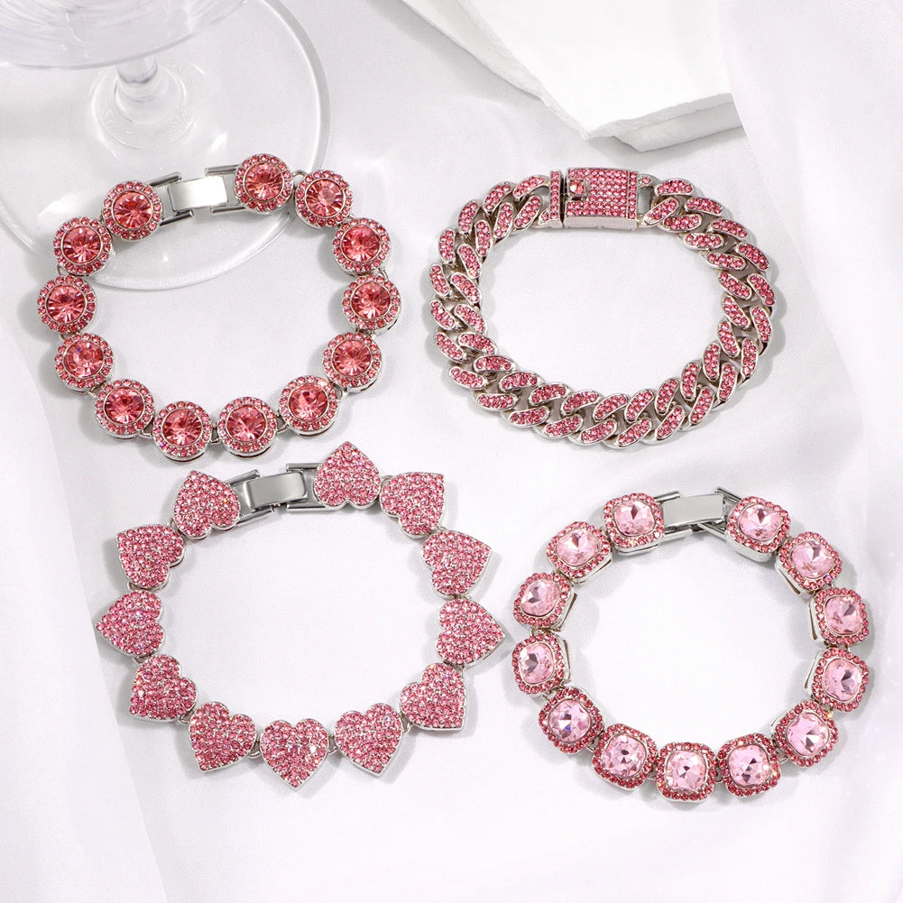 Iced Out Pink Crystal Bracelet Jewelry