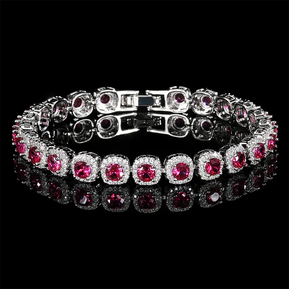 Retro 4*4mm Ruby Emerald Sapphire Bracelets for Women Gemstone Fine Jewelry
