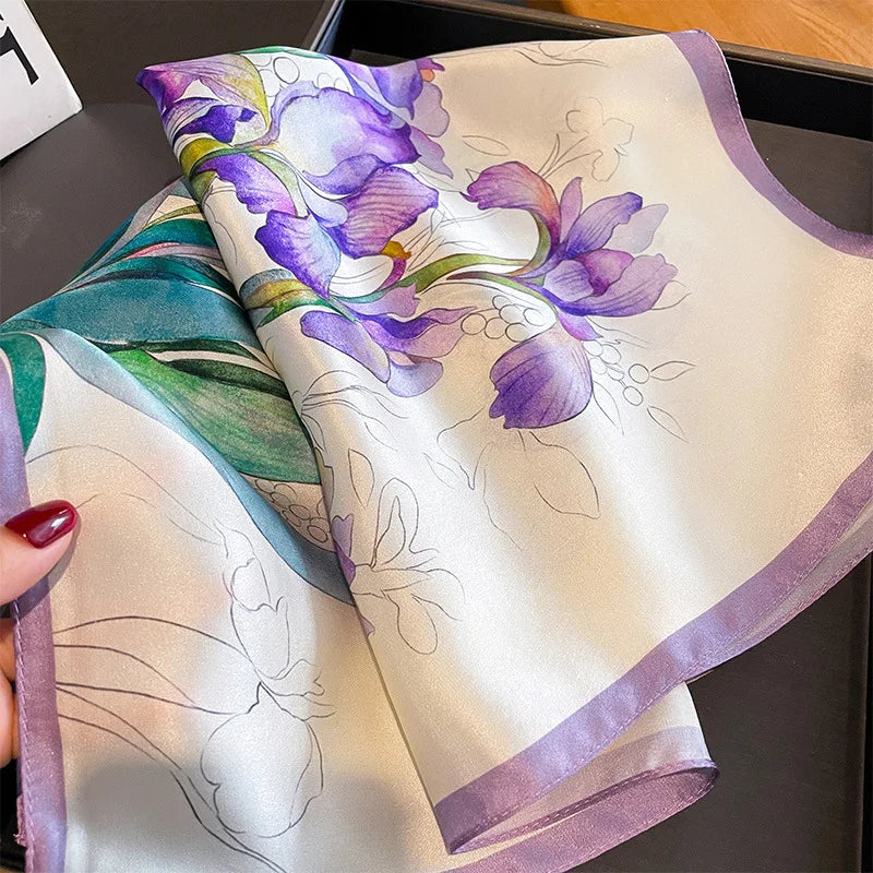 100% Silk Scarf For Women Shawls Wraps Floral Neck Scarf