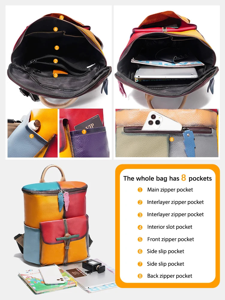Soft Cow Leather Backpack Large Capacity Rucksack