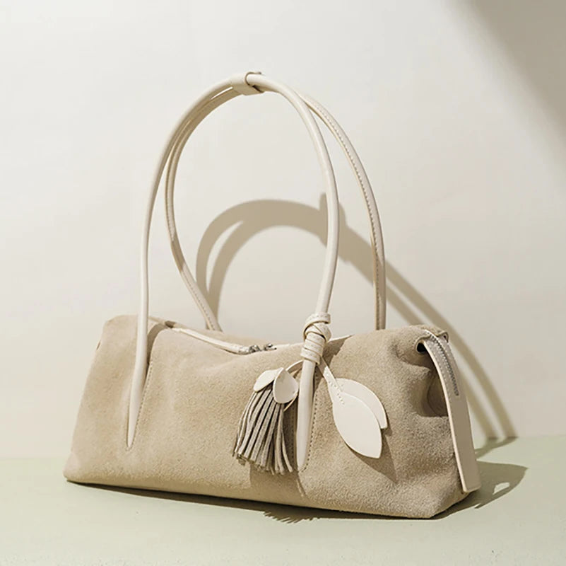 Suede Leather Bag Minimalist Unique Single Shoulder Slouchy Bag