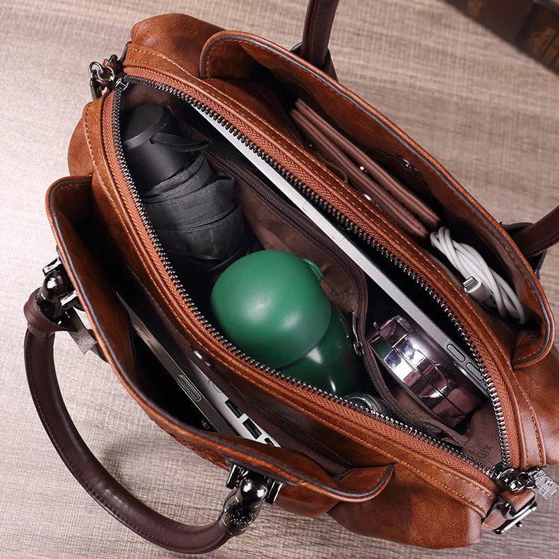 Faux Leather Boston Bag Classic Handbag Vintage Luxury Bag