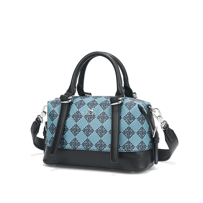 Blue Checkered Luxury Boston Bag Versatile Daily and Party Women's Bag luxury Bag
