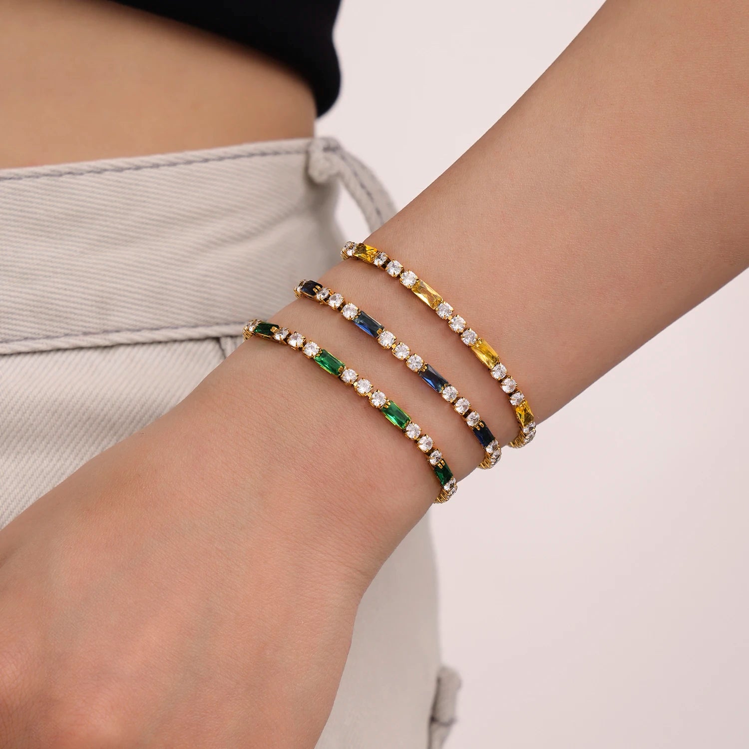 Cubic Zirconia Bracelet Stainless Steel 18k Gold Plated Bangle