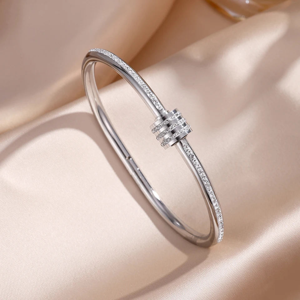 5/1pcs Sparkling Zirconia Inlaid Stainless Steel Bracelet