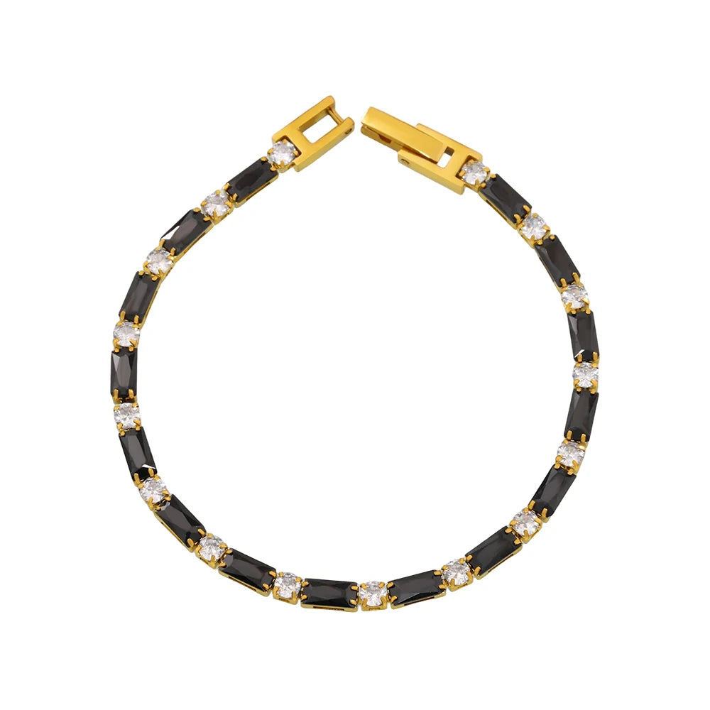Cubic Zirconia Bracelet Stainless Steel 18k Gold Plated Bangle