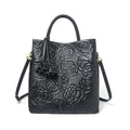 Genuine Leather Handbag Large Capacity Tote Crossbody Bag Rose Pattern Sac