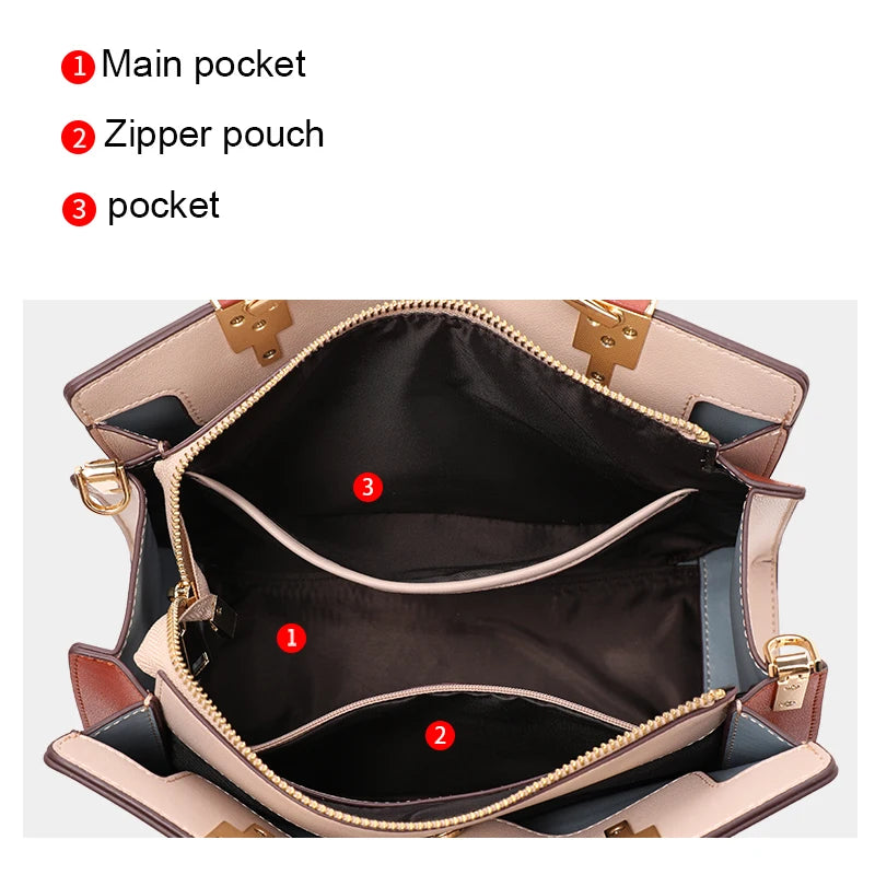 Embroidered Leather Tote Patchwork Design With Dual Straps
