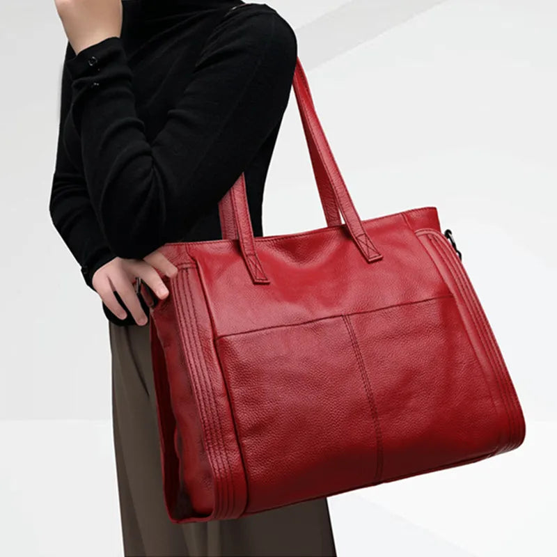 Genuine Leather Women's Handbags 14 Inch Laptop Capacity