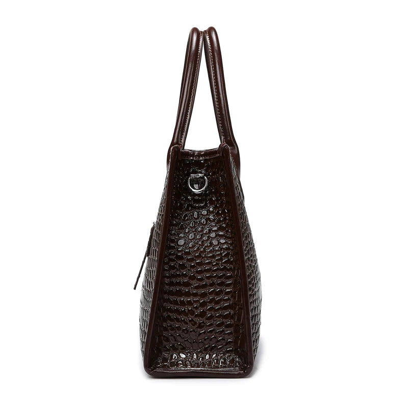 Luxury large capacity crocodile pattern PU leather handbag