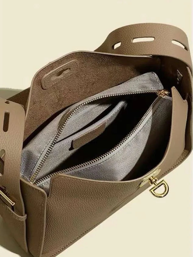 Genuine Leather Hobo Crossbody Flap Shoulder Bag Wide Strap
