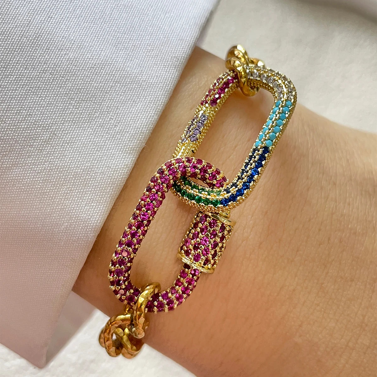 1 PC gold colorful diamond oval buckle bracelet with gold heart shaped pendant bracelet