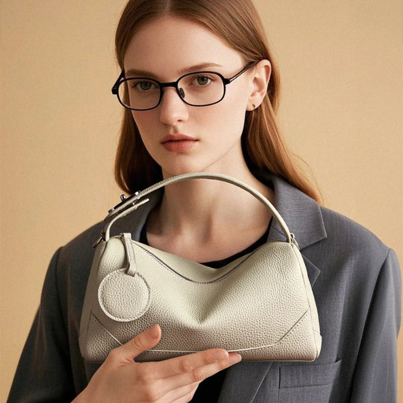 Genuine Leather Crossbody Boston Bag Vegetable Tanned Cowhide Women Shoulder Bag