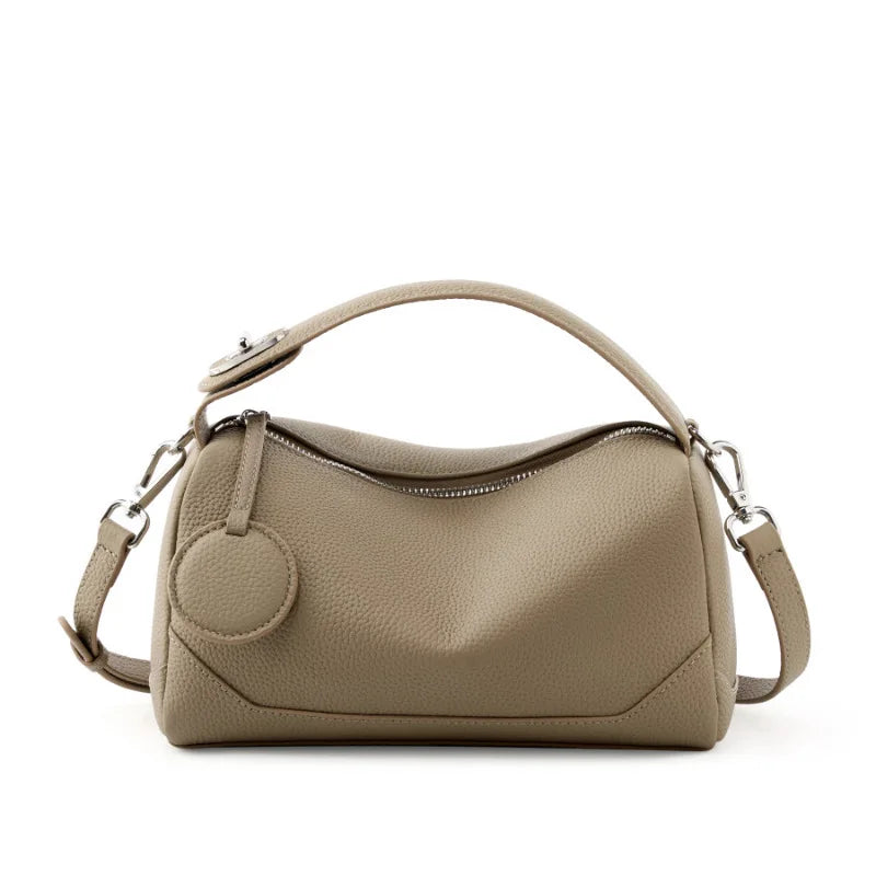 Genuine Leather Crossbody Boston Bag Vegetable Tanned Cowhide Women Shoulder Bag