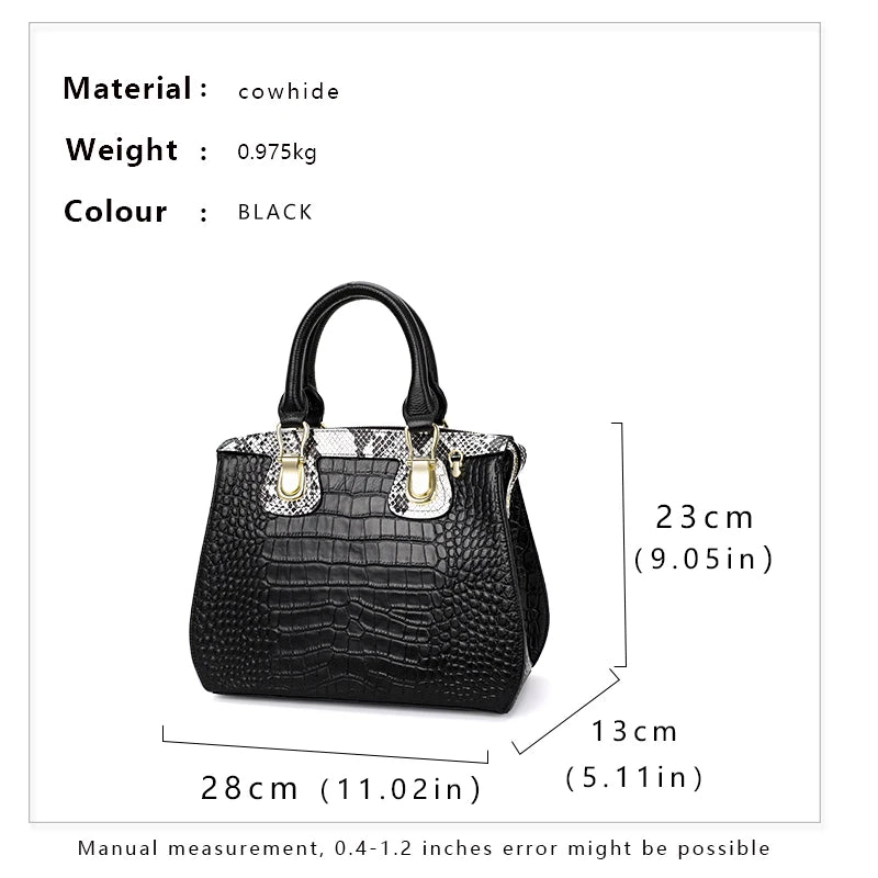 Genuine leather crocodile pattern women's handbag large capacity