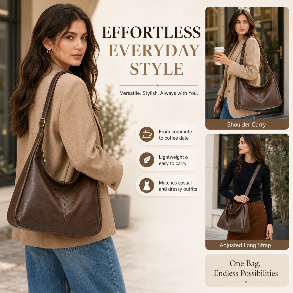 Ultra Soft Vegan Leather Hobo Bag Slouchy Foldable Tote