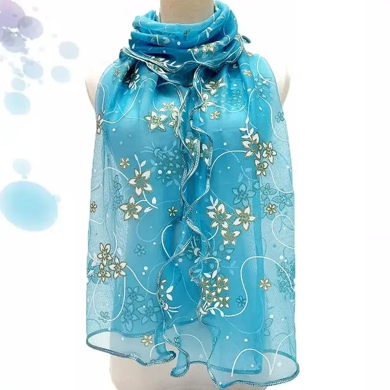 45*175cm  Elegant 2024 Silk Scarf Lightweight Lace Hijab
