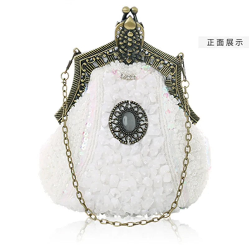 Retro Fashion Pearl Sequin Beaded Clutch Handbag