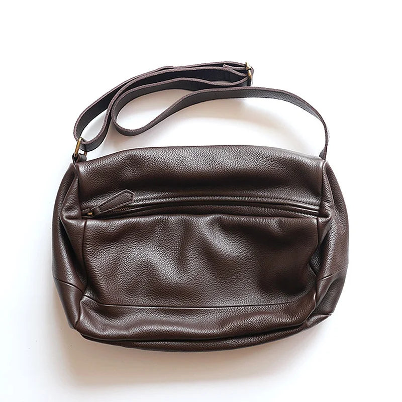 Slouchy Style Square Crossbody Bag Soft Genuine Leather Tote