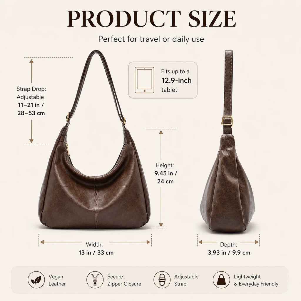 Ultra Soft Vegan Leather Hobo Bag Slouchy Foldable Tote