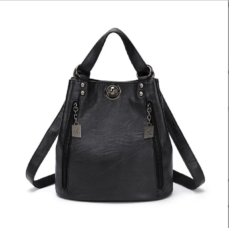 Fashionable High Quality Soft Leather Double Shoulder Bags Totes Large Capacity