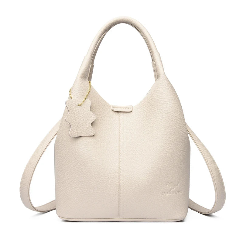 Genuine Brand Soft Pu Leather Women Bucket Bag High Quality Tote Handbag