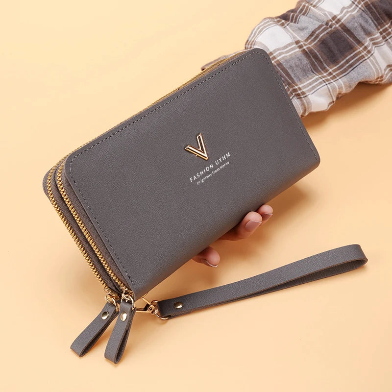 Double zipper clutch wallet long stylish large-capacity