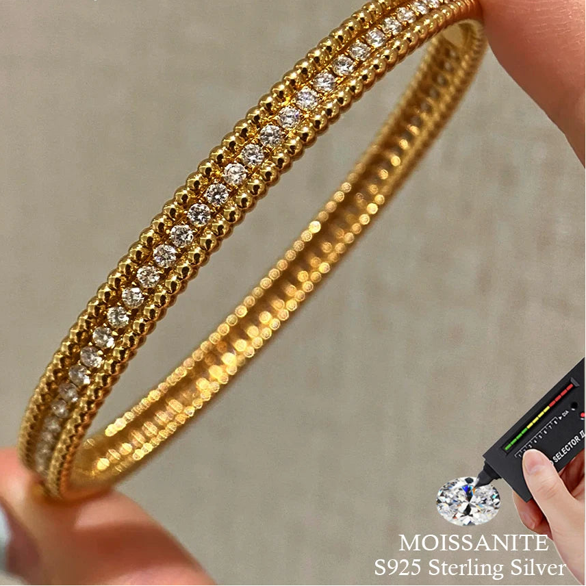 2mm Moissanite Bangle S925 Sterling Silver Plated 18K Gold
