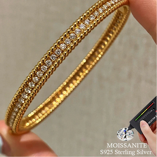 2mm Moissanite Bangle S925 Sterling Silver Plated 18K Gold