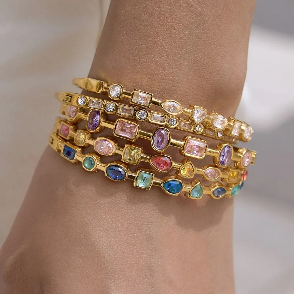 Zircon Inlay Bracelet 18K Gold Plated Stainless Steel Jewelry