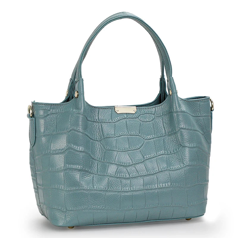 High-quality cowhide handbag crocodile pattern with large capacity