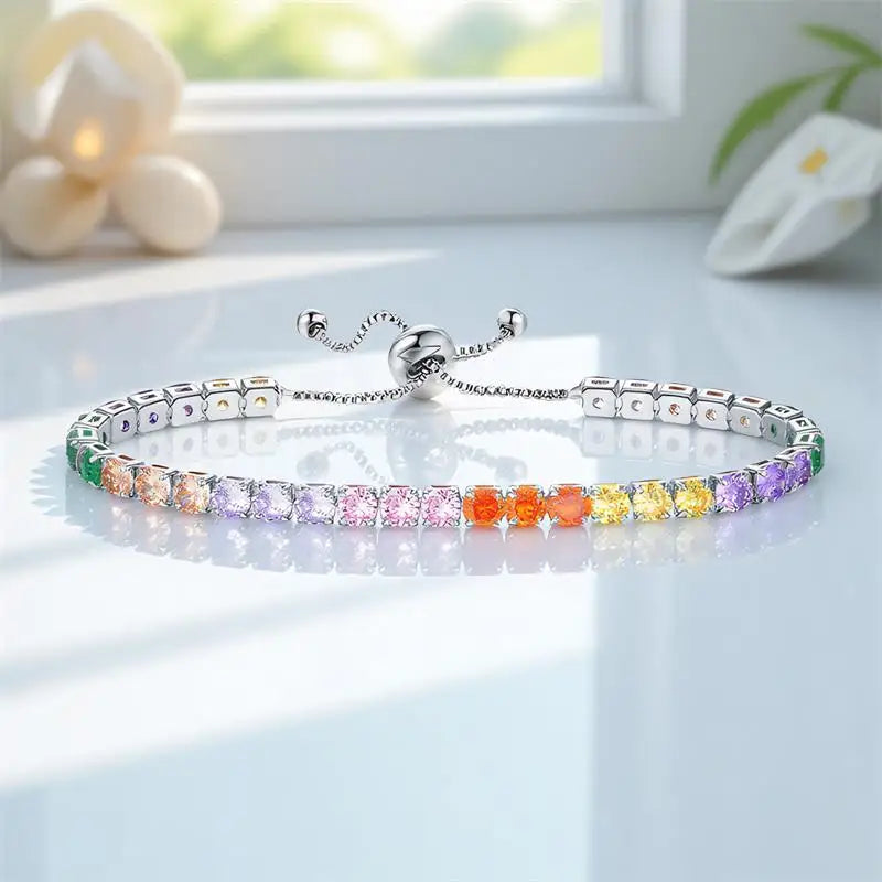 Multicolor Crystal Rainbow Zircon 4mm Round Stone Tennis Bracelets For Women
