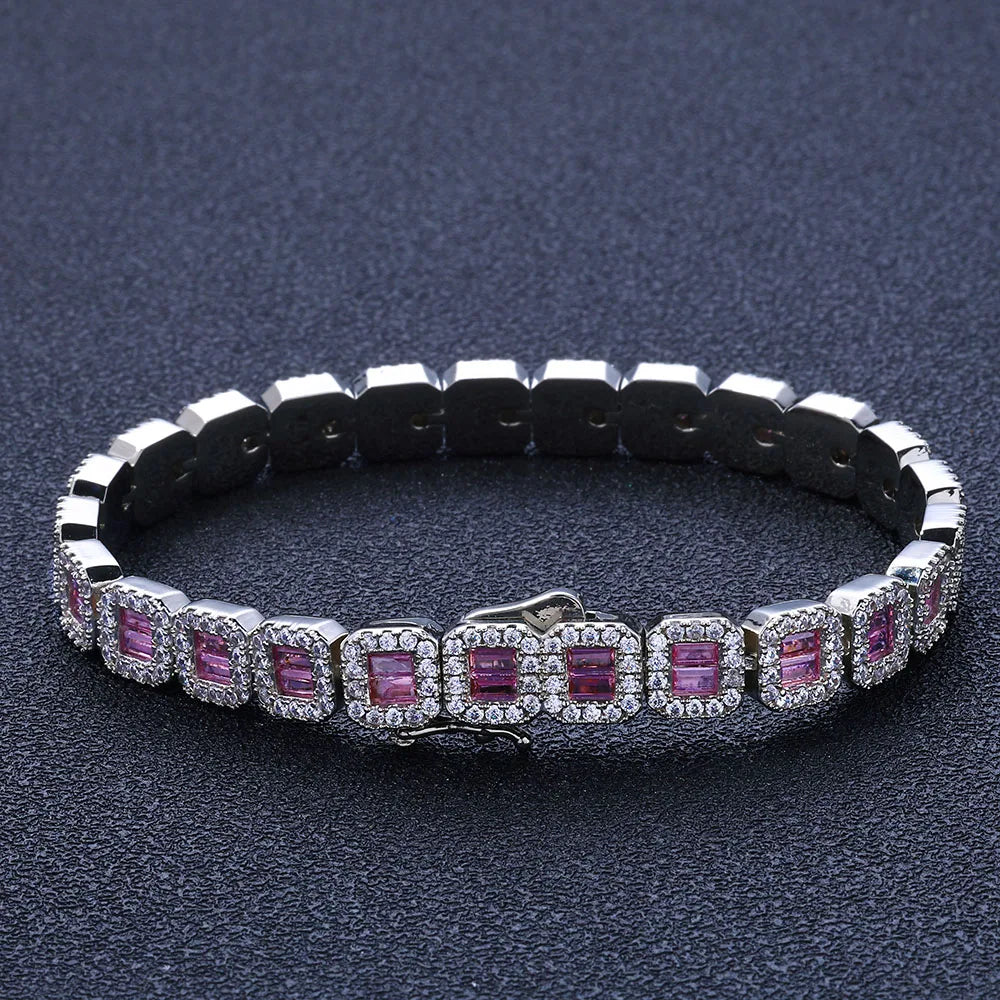 8mm Square Zirconia Brass Baguette Tennis Bracelet 18K Gold Plated Iced Out Jewelry