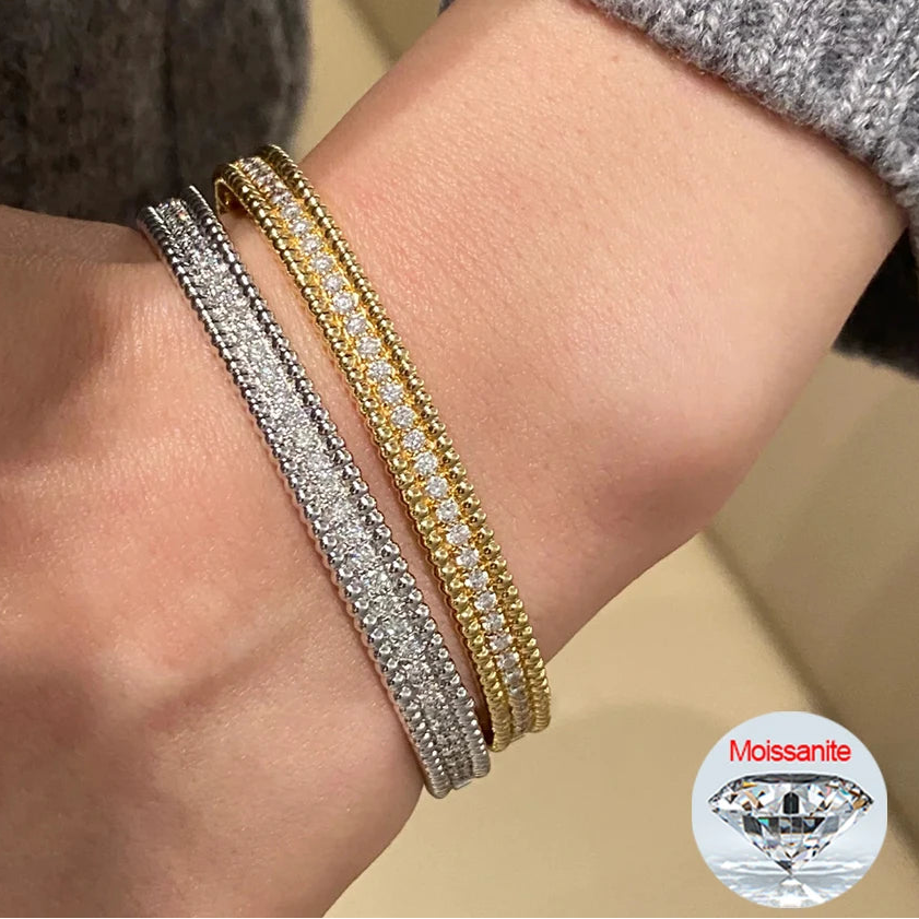 2mm Moissanite Bangle S925 Sterling Silver Plated 18K Gold