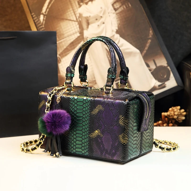 Luxury Fashion Genuine Leather Handbag Serpentine Design