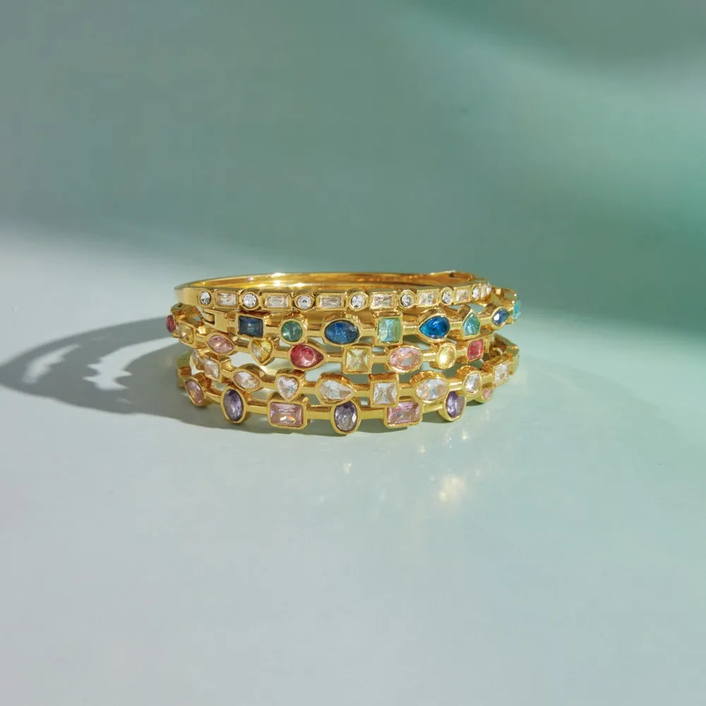 Zircon Inlay Bracelet 18K Gold Plated Stainless Steel Jewelry