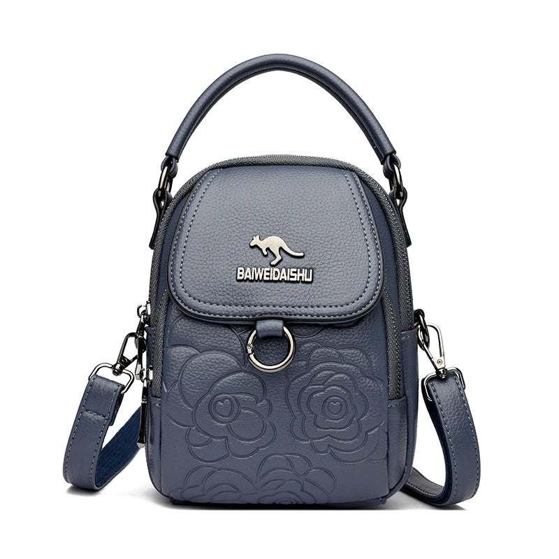 Vintage Floral Embossed Leather Mini Shoulder Bag Crossbody Handbag