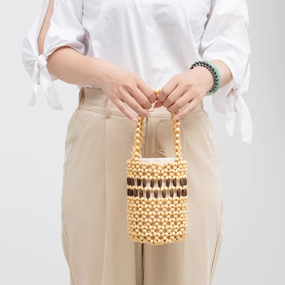 Wooden Bead Handbag Handmade Woven Bag Design