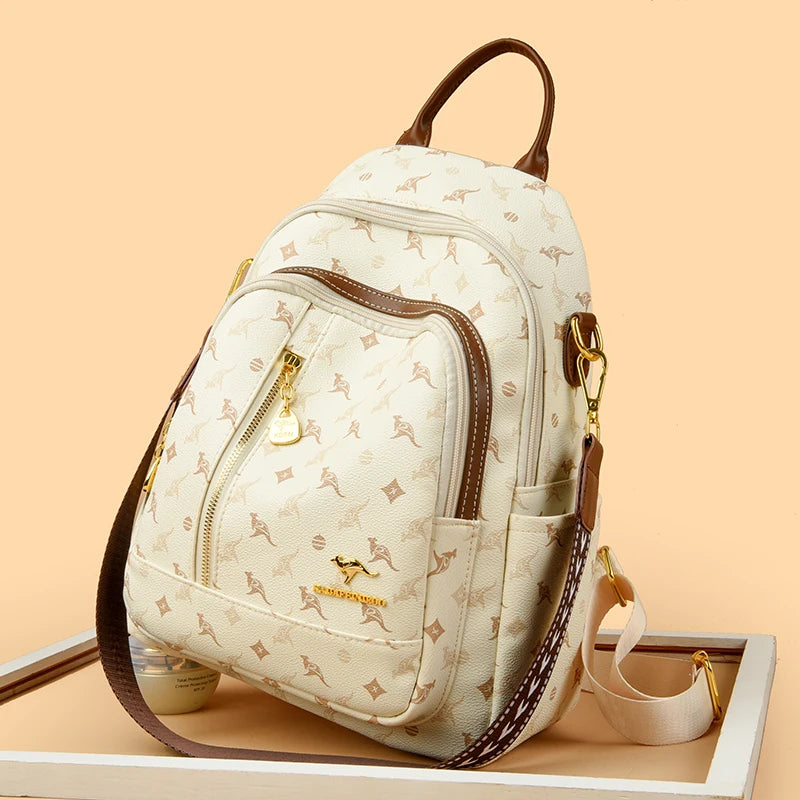 High Quality PU Solid Zipper Backpack Large Capacity Commuting Backpack