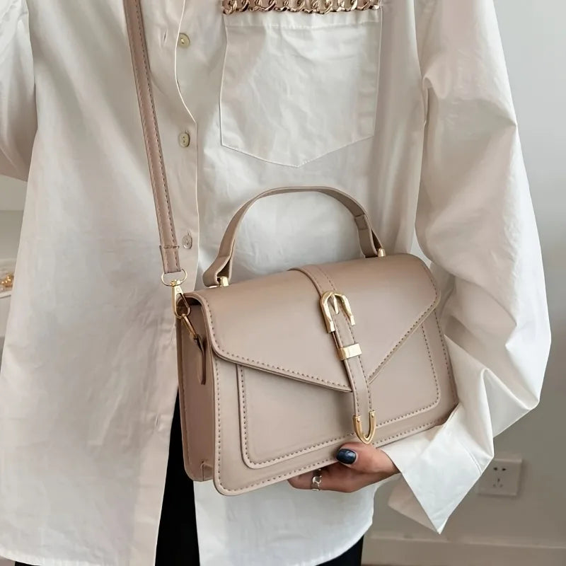 Fashionable Minimalist Crossbody Bag with Top Handle and Flap for Women