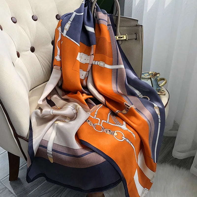 100% Pure Silk Scarf Women Luxury Print Wraps For Ladies