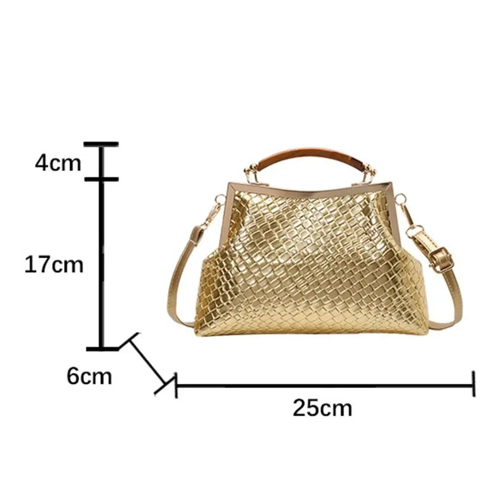 Large Capacity Woven Style PU Leather Retro Clip Lock Bag