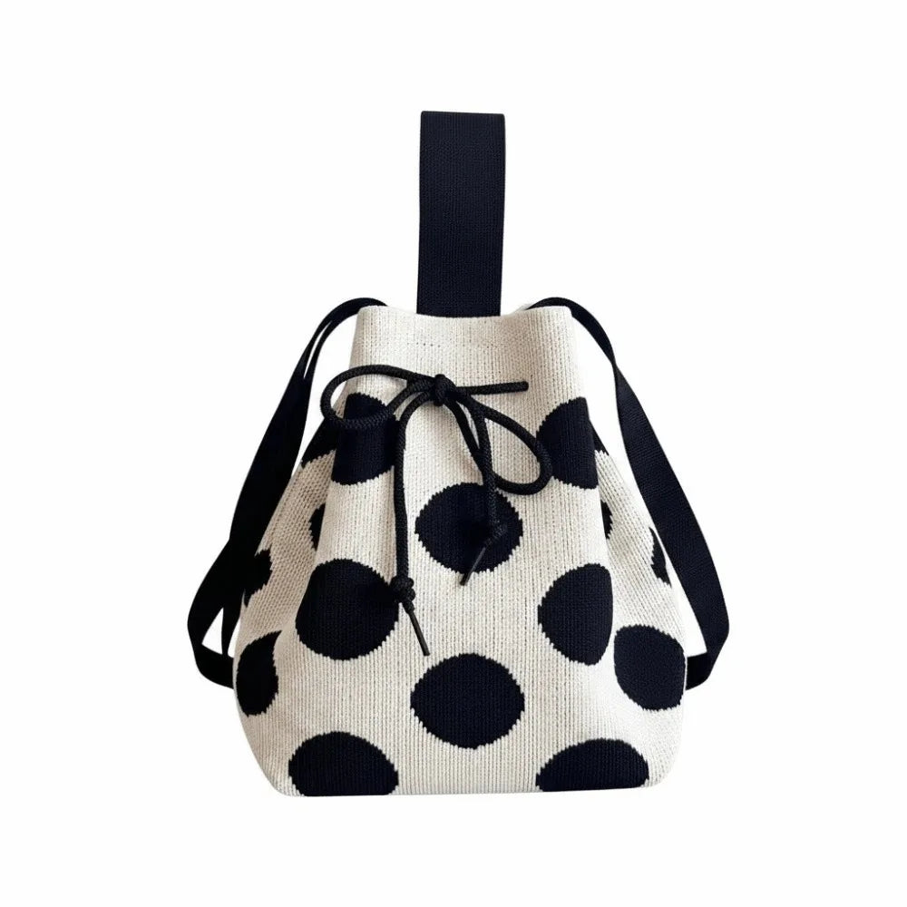 Crossbody Patterned Polka Dot Bucket Bag Soft Knit Tote