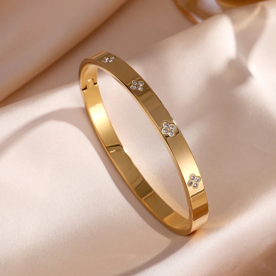 5/1pcs Sparkling Zirconia Inlaid Stainless Steel Bracelet